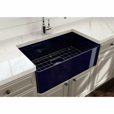 BOCCHI Aderci Ultra-Slim Farmhouse Apron Front Fireclay 30 in. Single Bowl Kitchen Sink in Sapphire Blue 1481-010-0120